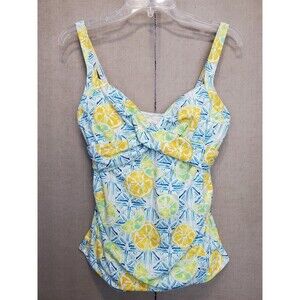 Lands' End Women's Twist Front Citrus Print Tankini Swim Top Size 8